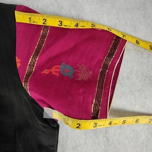 Artisanal Embroidered Linen Dress with Magenta Silk Sleeves Size M (Approximate) - Picture 15 of 16